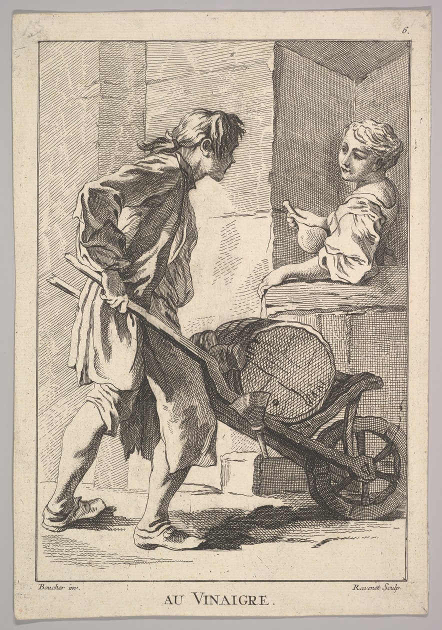 Omgekeerde kopie van Au Vinaigre Vinegar, uit Le Cris de Paris, 18e eeuw door Simon Francois Ravenet