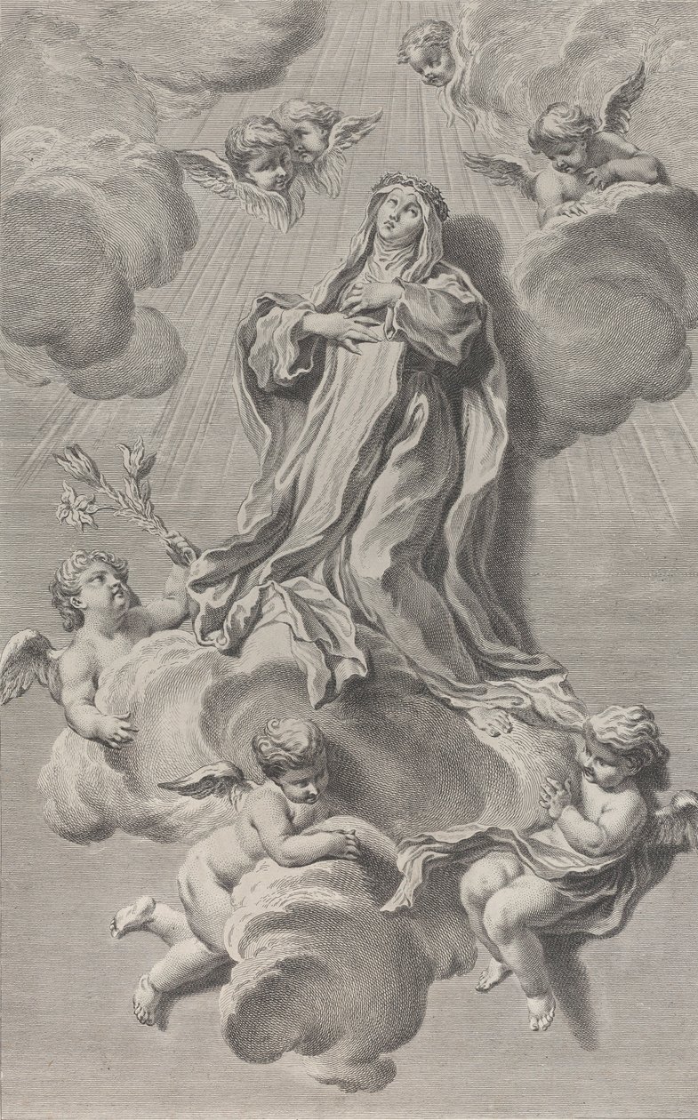 De Extase van Sint Catharina van Siena, knielend op een wolk gedragen door engelen, 1729-40 door Simon Francois Ravenet