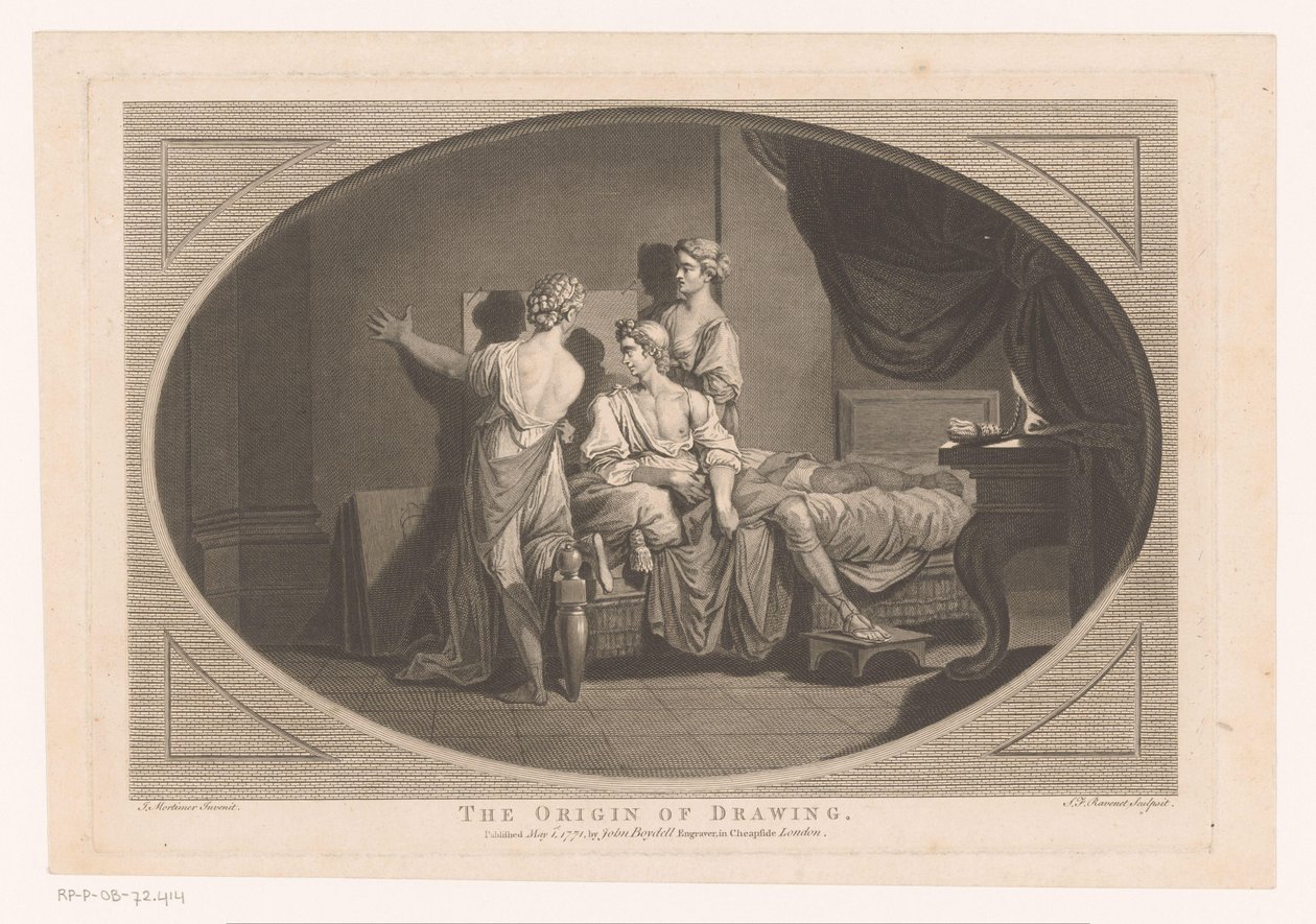 Uitvinding van de tekenkunst door Simon François Ravenet (le vieux)