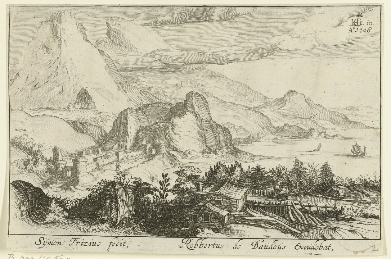 Berglandschap met bebouwing door Simon Frisius