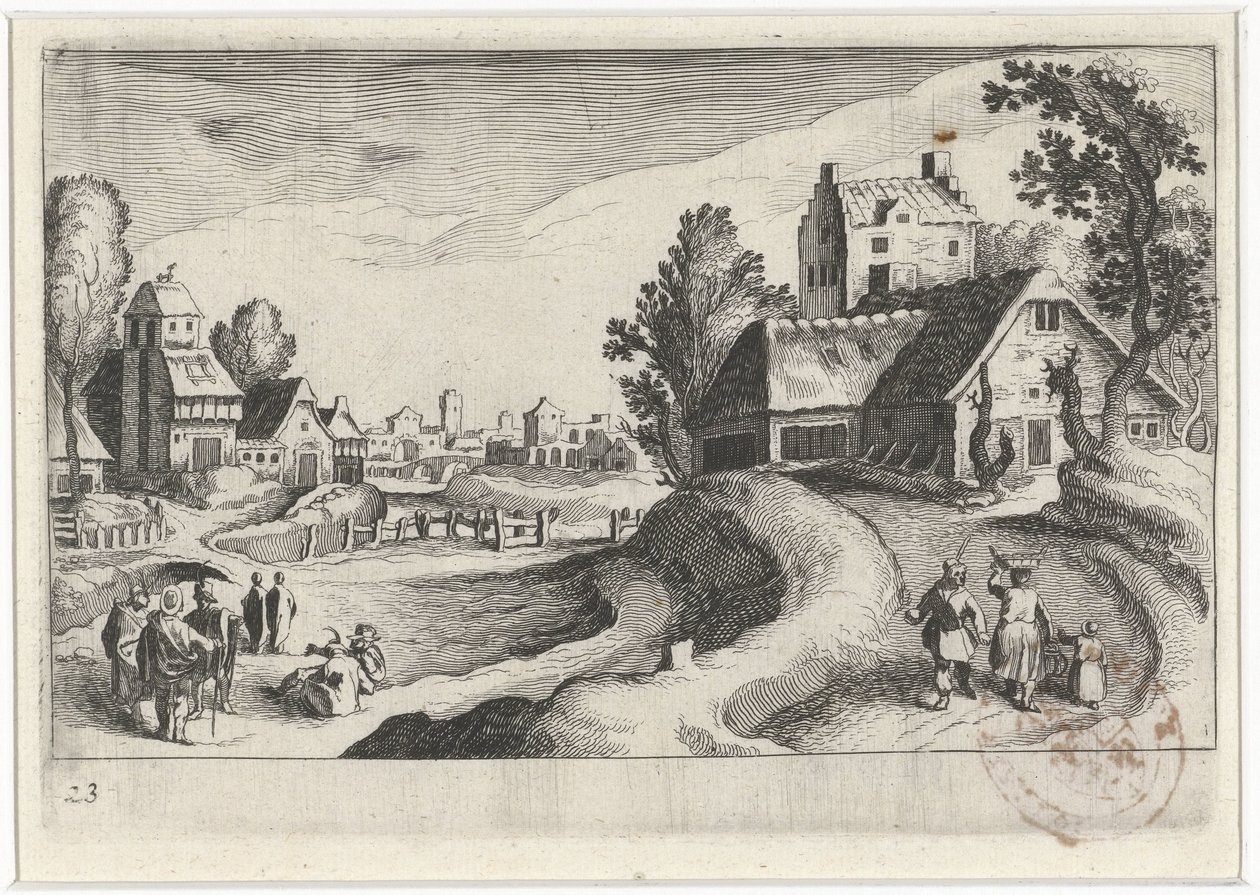 Dorpsgezicht met een boerderij door Simon Frisius