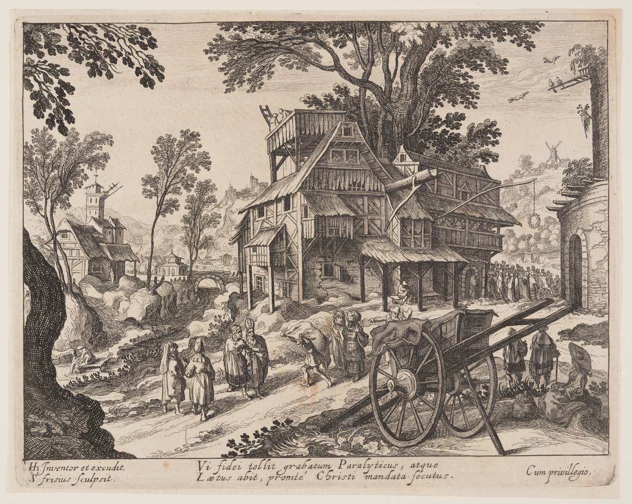 Genezing van de verlamde, uit Landschappen met scènes uit het leven van Christus door Simon Frisius