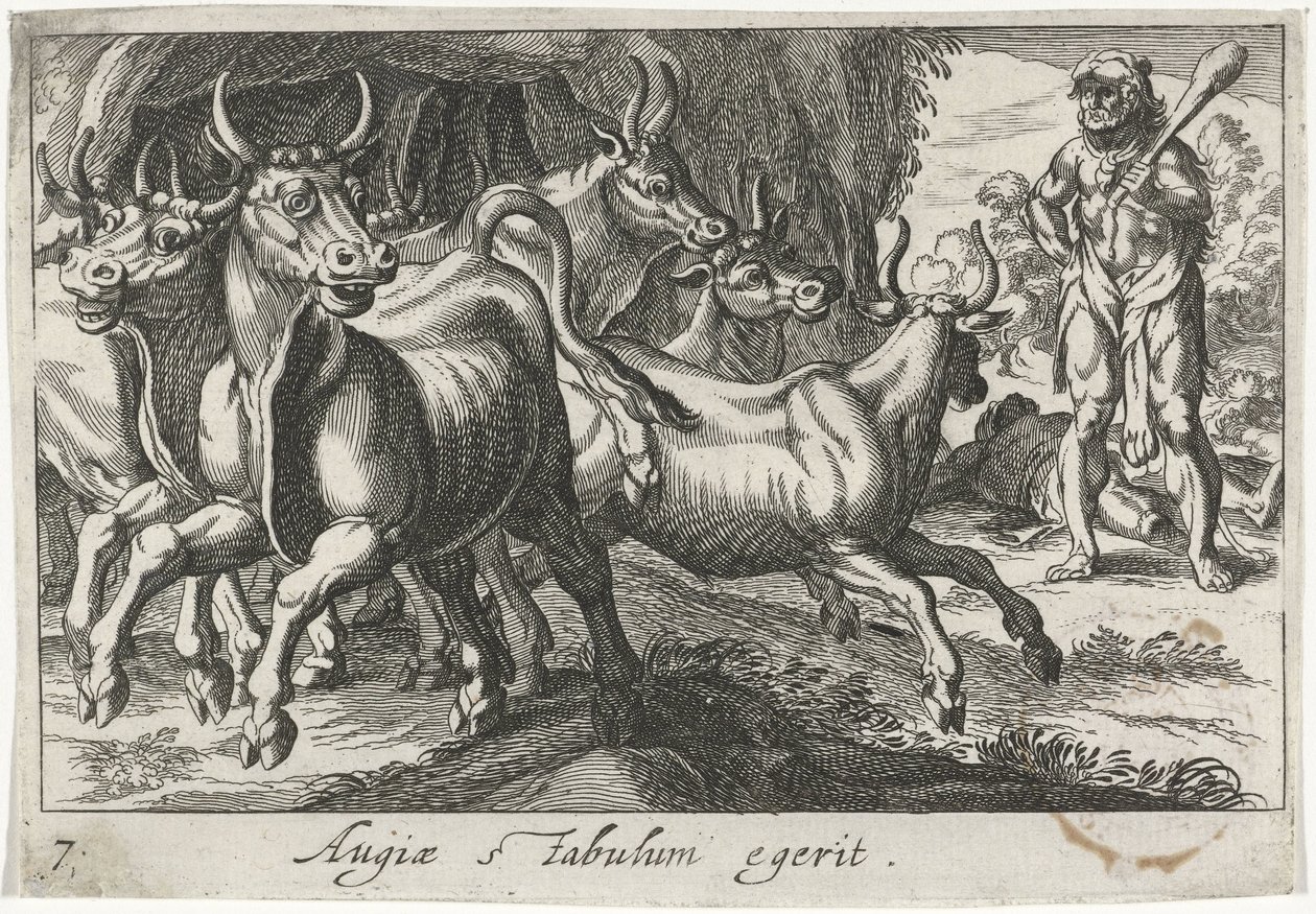 Hercules hoedt de kudde van Geryon door Simon Frisius