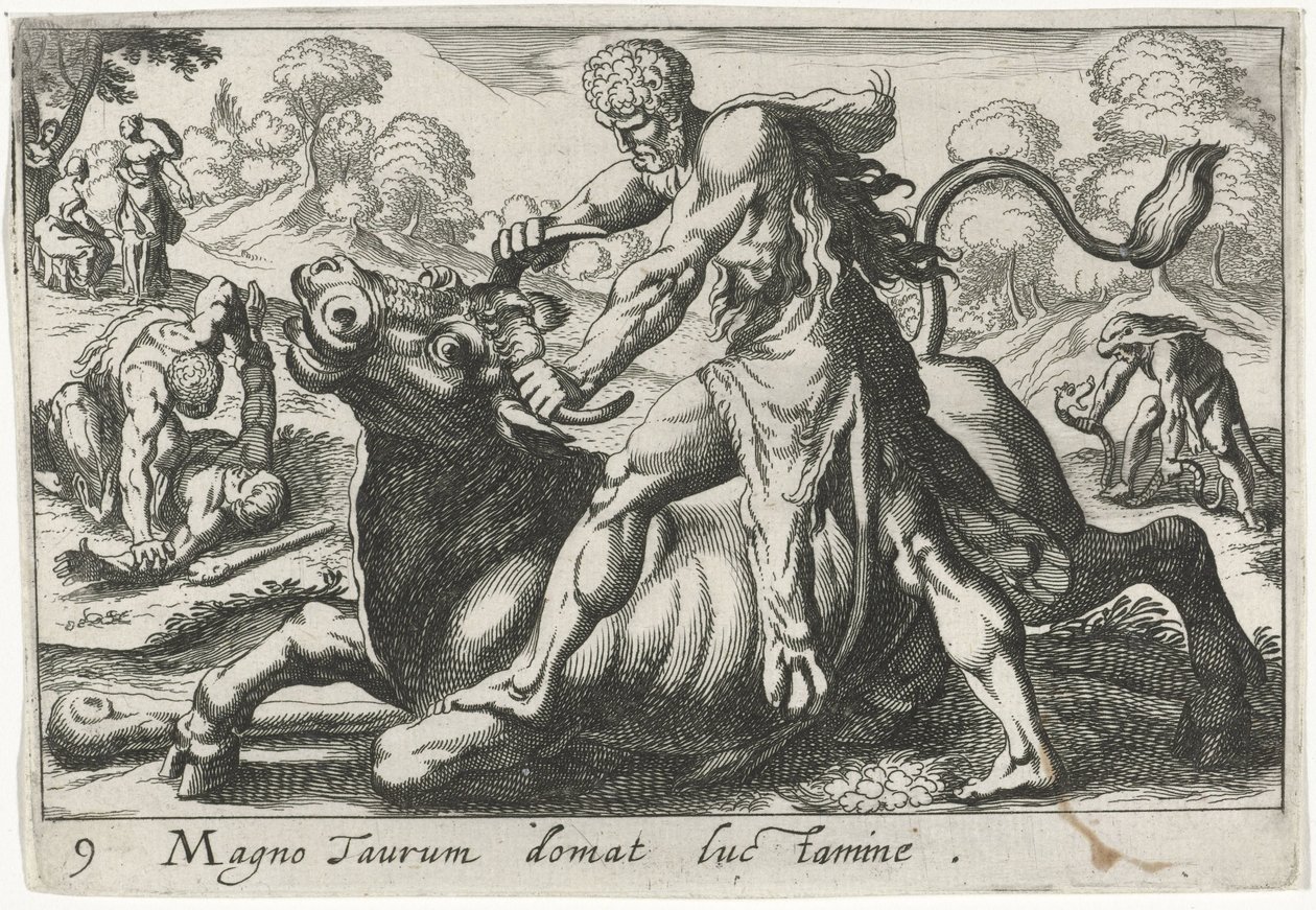 Hercules in gevecht met Acheloüs door Simon Frisius