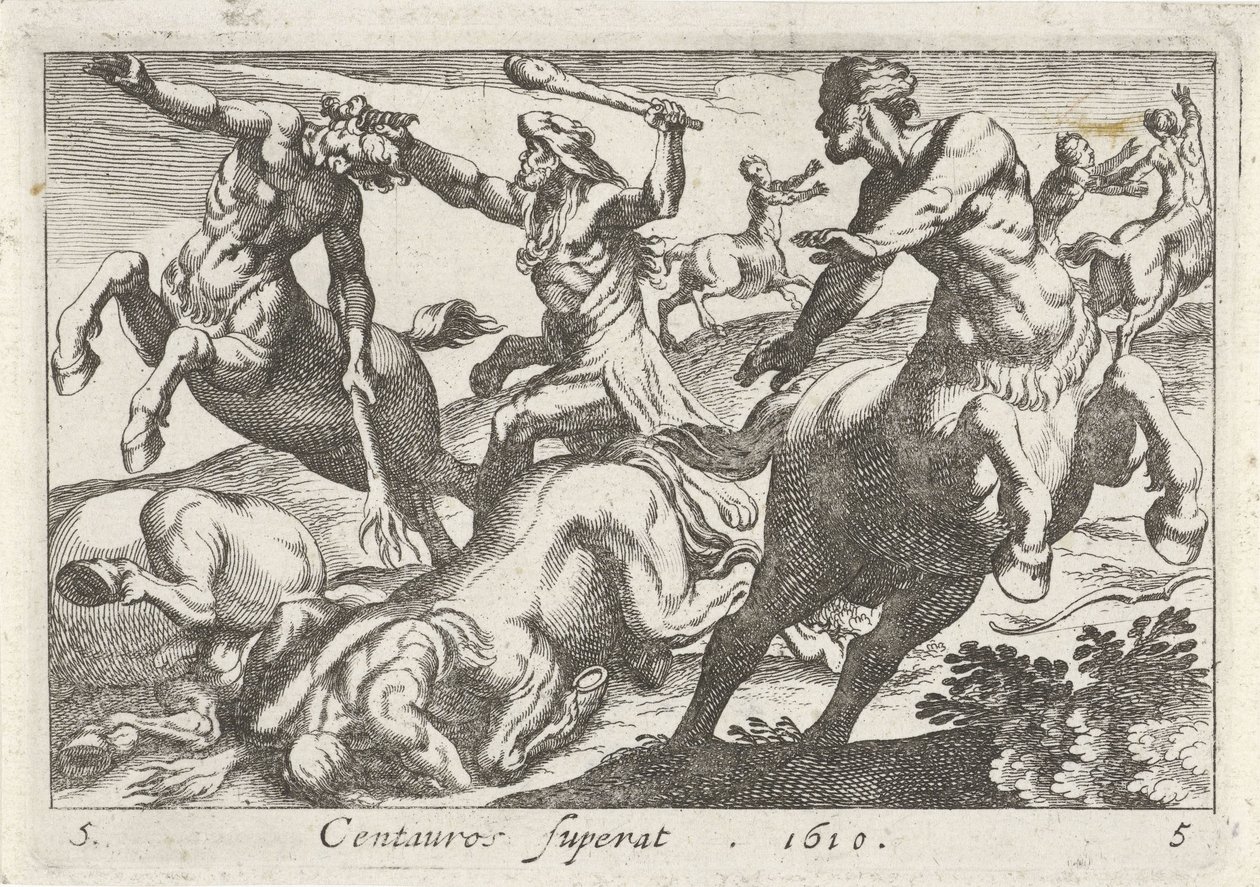 Hercules in gevecht met de centauren door Simon Frisius