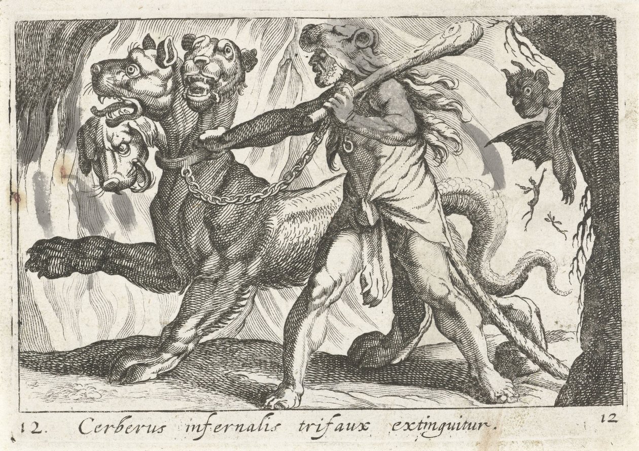 Hercules vangt Cerberus door Simon Frisius
