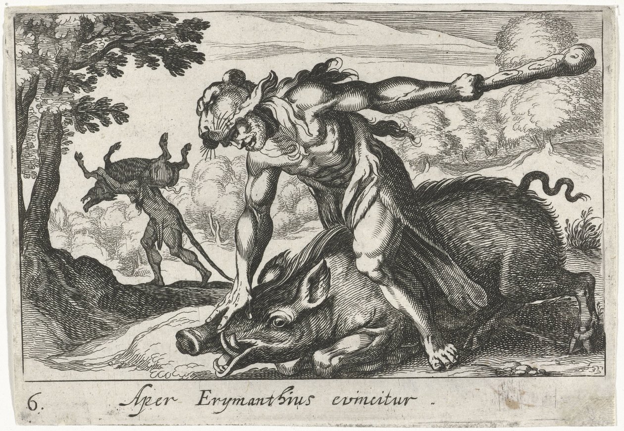 Hercules vangt het zwijn van Erymanthus door Simon Frisius