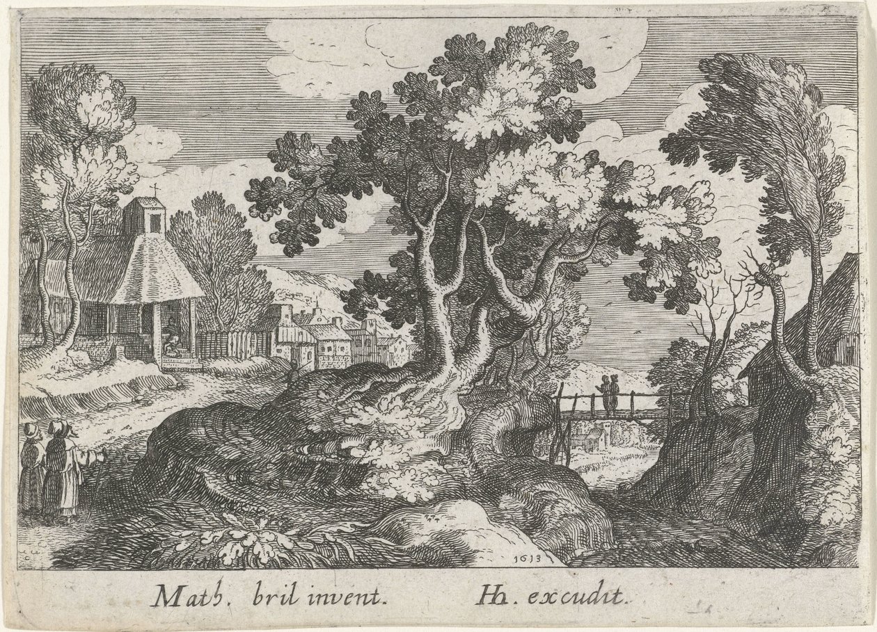 Landschap met een boom door Simon Frisius