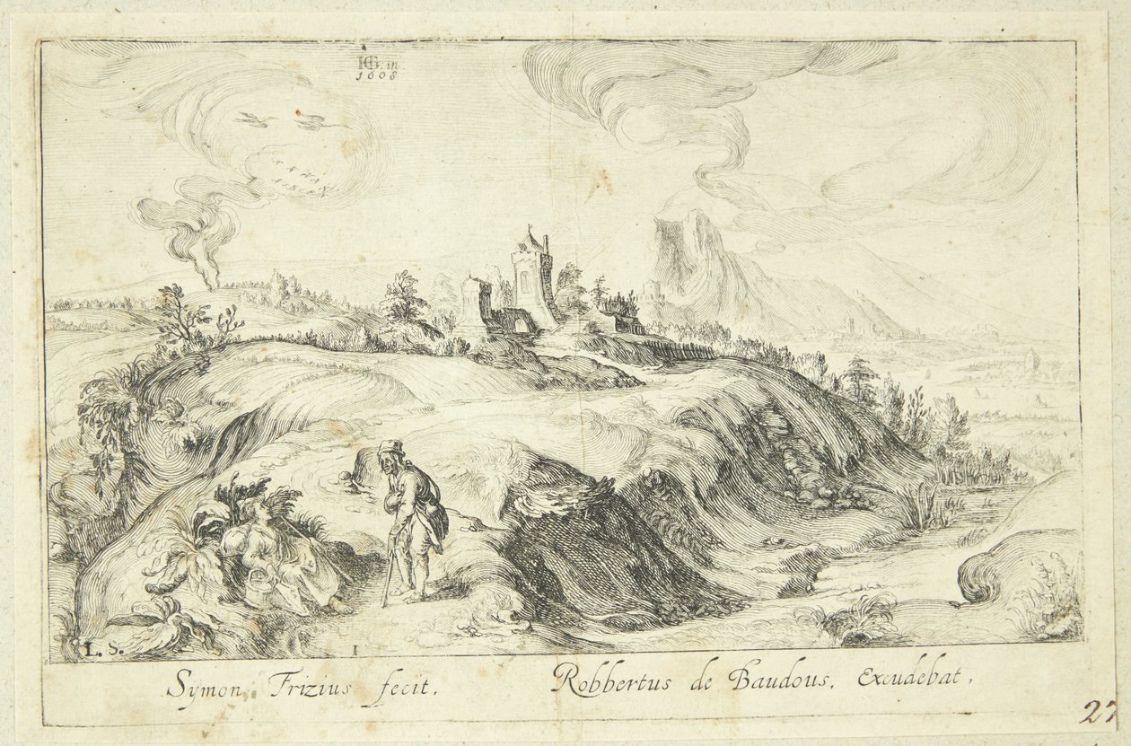Landschap met man en vrouw door Simon Frisius