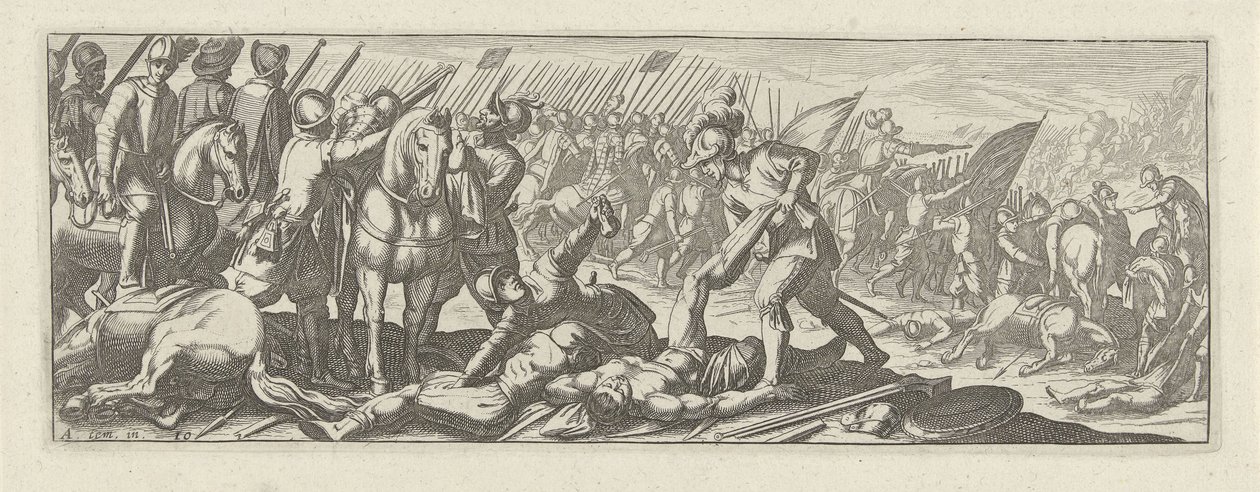 Soldaten beroven lijken op het slagveld (Cavalerie) door Simon Frisius