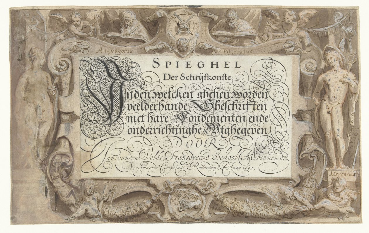 Spieghel der schrijfkonste, inden welcken ghesien worden veelderhande geschriften met hare fondementen ende onderrichtinghe uutghegeven door Simon Frisius