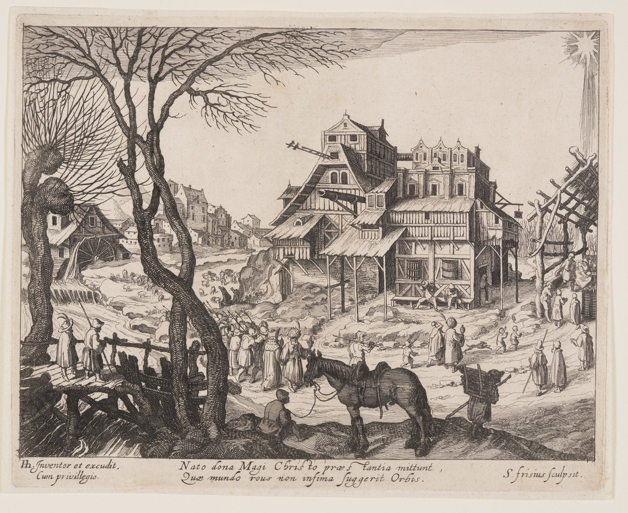 De aanbidding van de Wijzen, uit Landschappen met scènes uit het leven van Christus door Simon Frisius