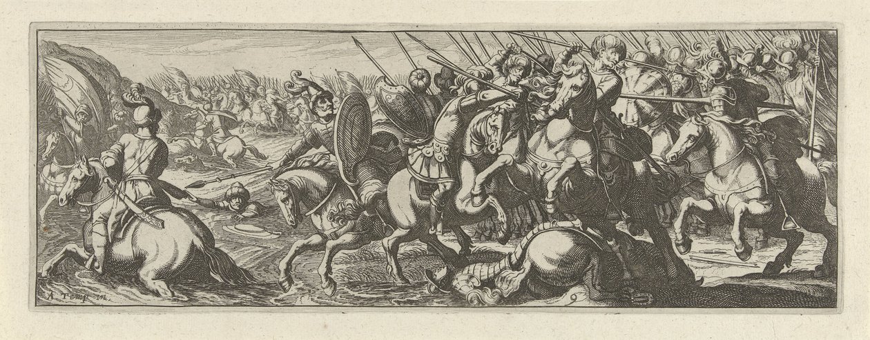 Veldslag bij een rivier (Cavalerie) door Simon Frisius