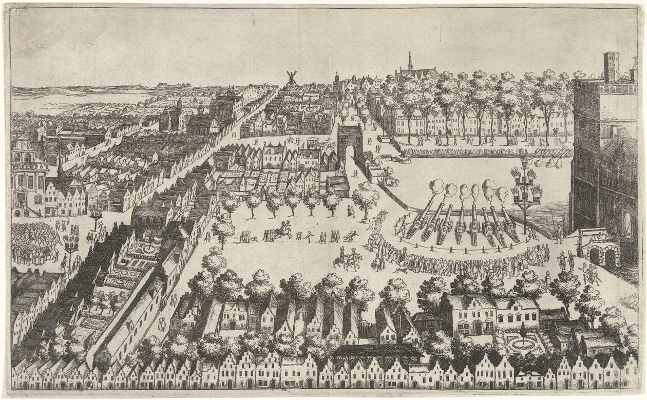 Vreugdevuren te Den Haag na de afkondiging van het bestand, 1609 door Simon Frisius