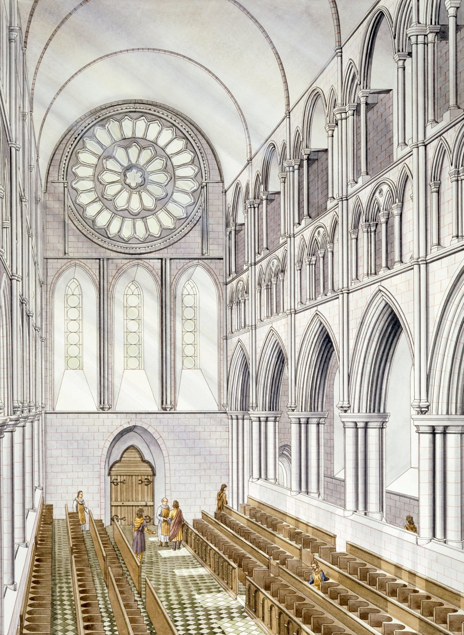 Het interieur van de kerk, Byland Abbey (aquarel op papier) door Simon Hayfield