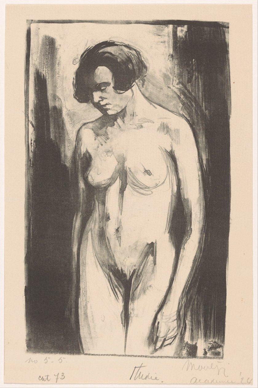 Studie van een staande naakte vrouw door Simon Moulijn (signed by artist)