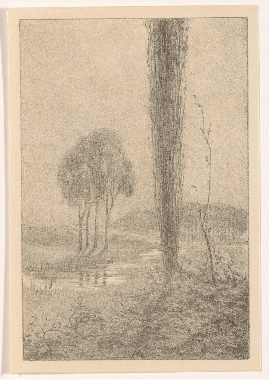 Landschap met bomen en beek door Simon Moulijn