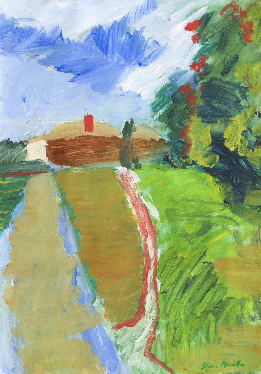 Stoep  binnenweg naar huizen, 2024 (acryl op papier) door Simon Neville