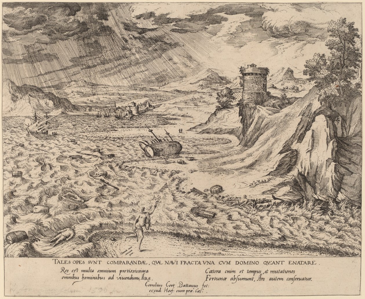 Het Schipbreuk door Simon Novellanus after Cornelis Cort