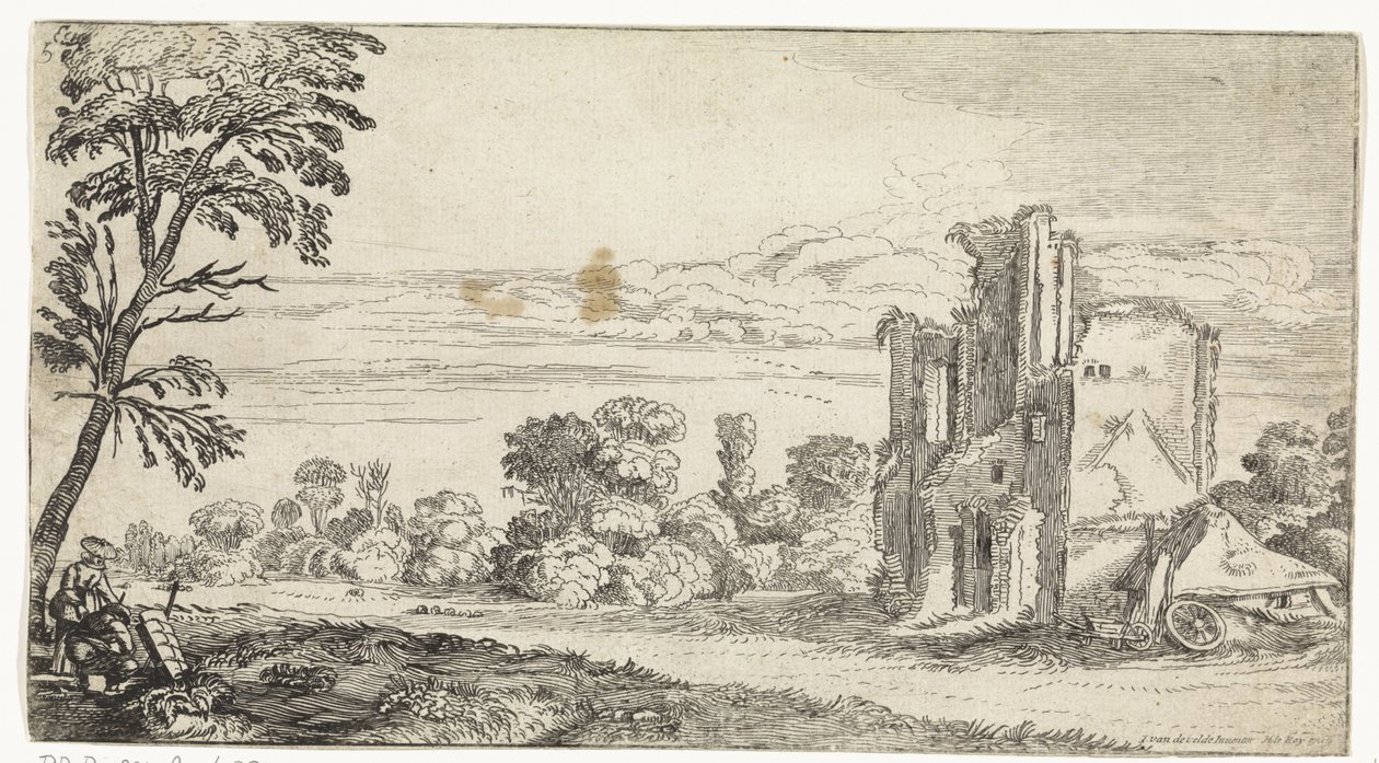 Landschap met ruïne door Simon Poelenburg