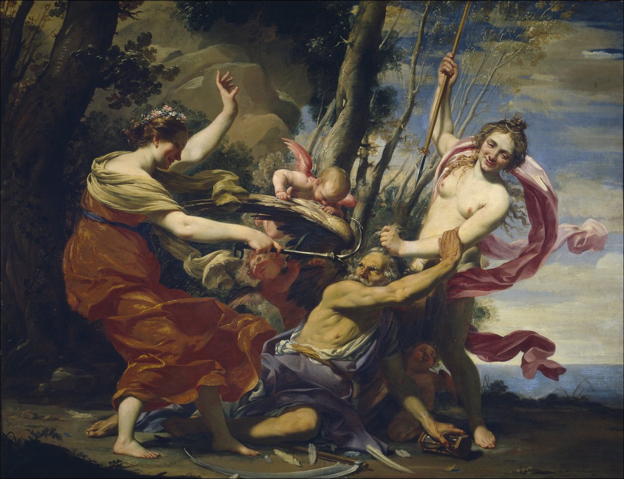 Vader Tijd overwonnen door Liefde, Hoop en Schoonheid, 1627 door Simon Vouet