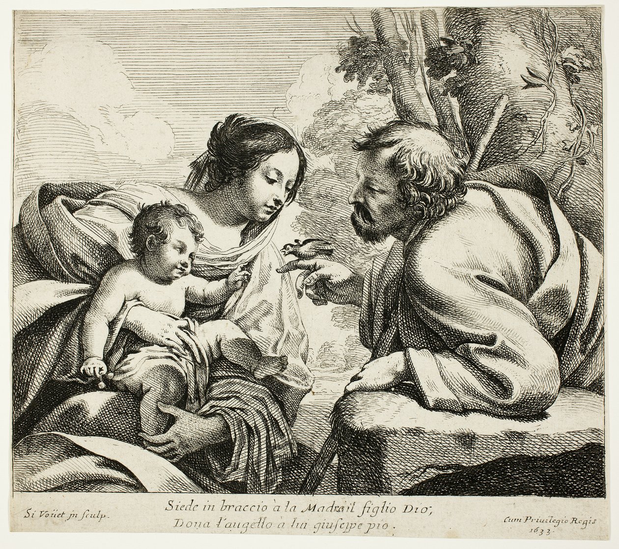 Heilige familie met een vogel door Simon Vouet
