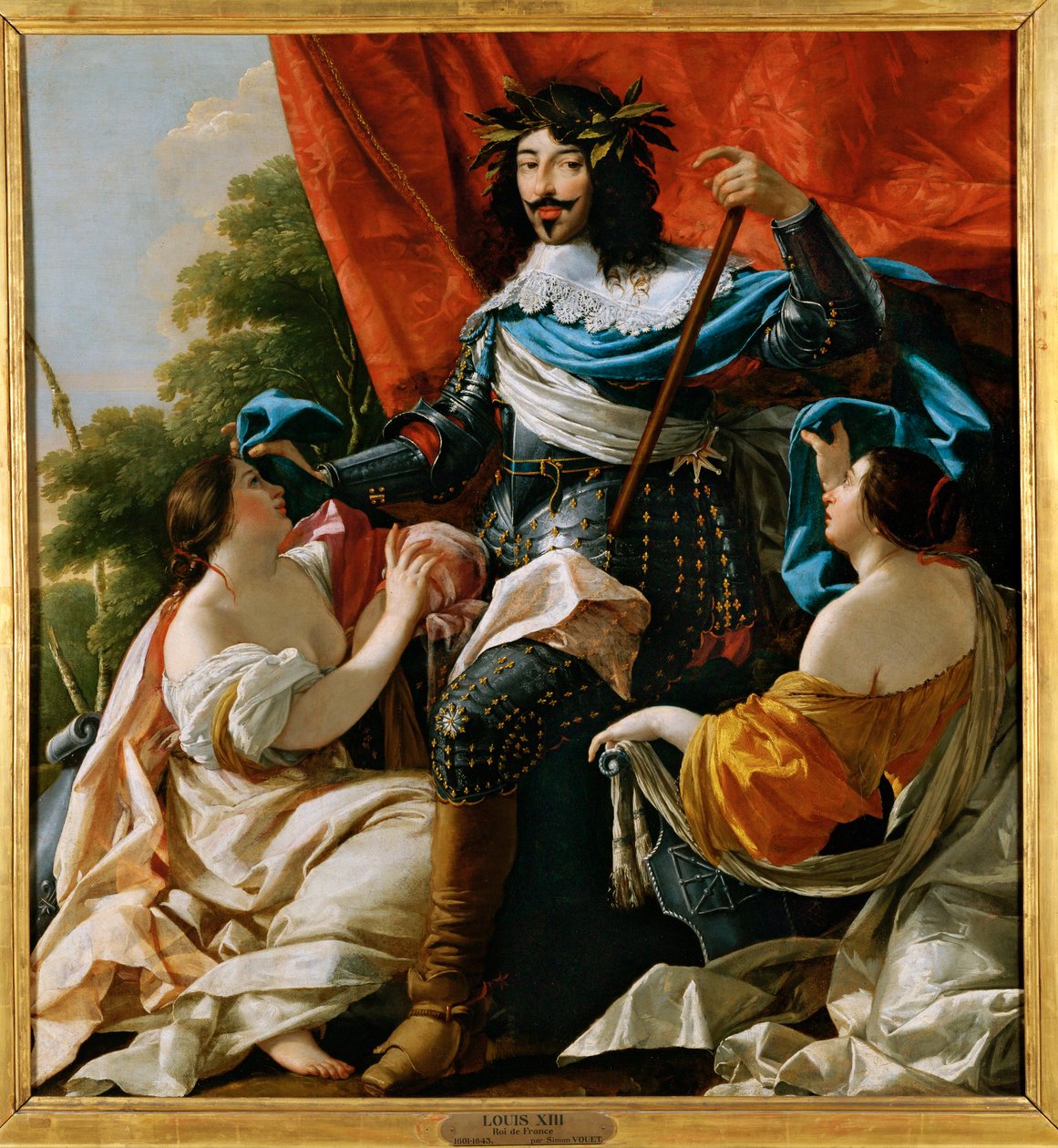 Louis XIII tussen twee vrouwen die Frankrijk en Navarra symboliseren ... door Simon Vouet