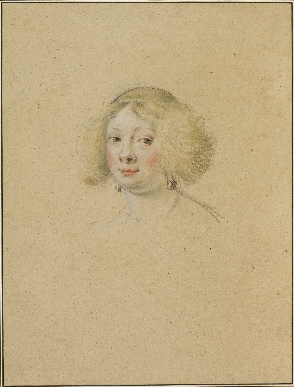 Portret van een Jonge Vrouw met Parel Oorbellen door Simon Vouet