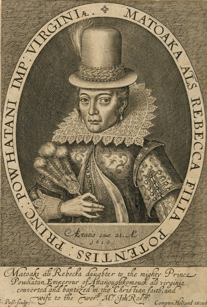 Pocahontas, 1616 door Simon de Passe