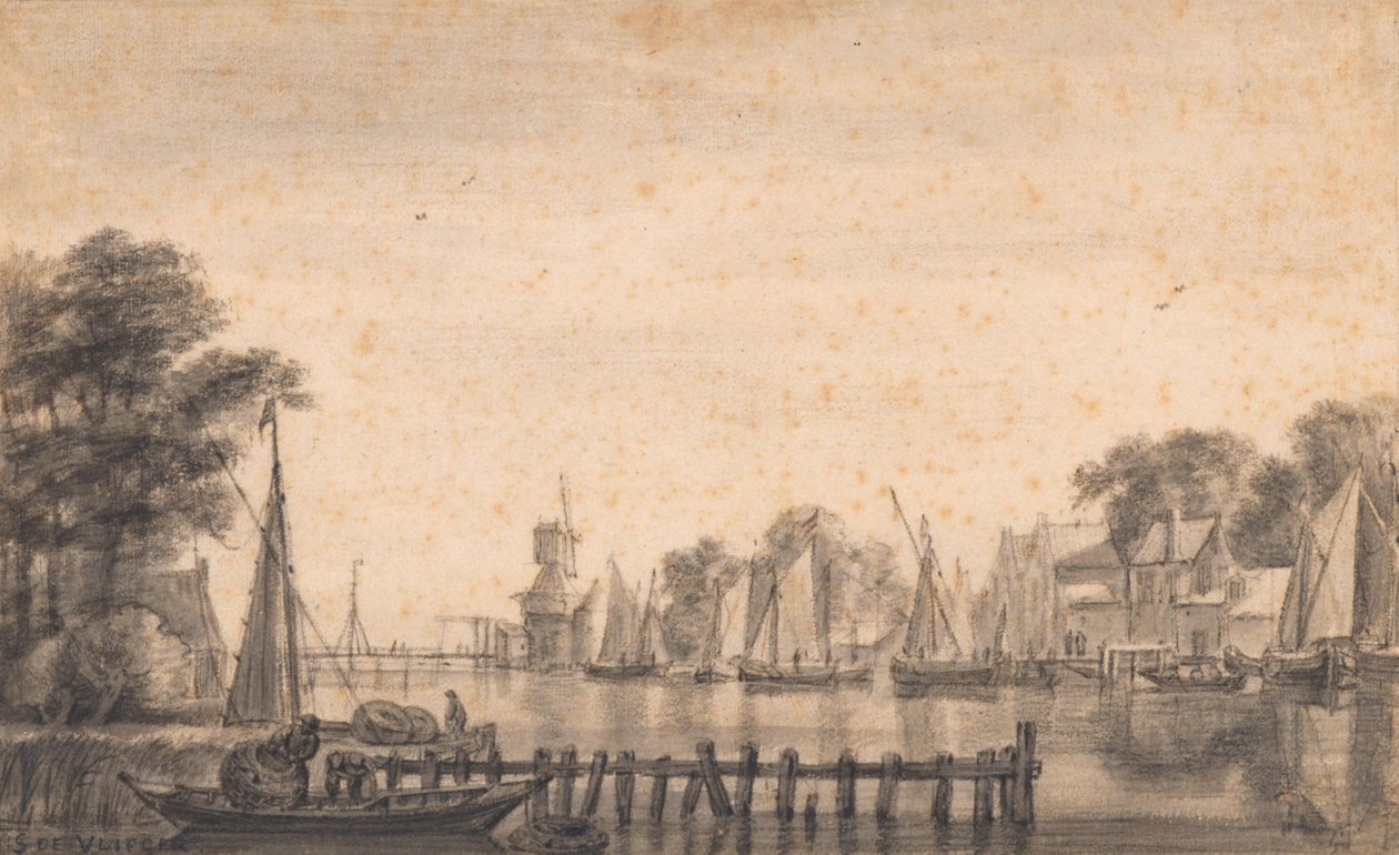 De Vecht bij Weesp met molen „De Stinkerd“ door Simon de Vlieger