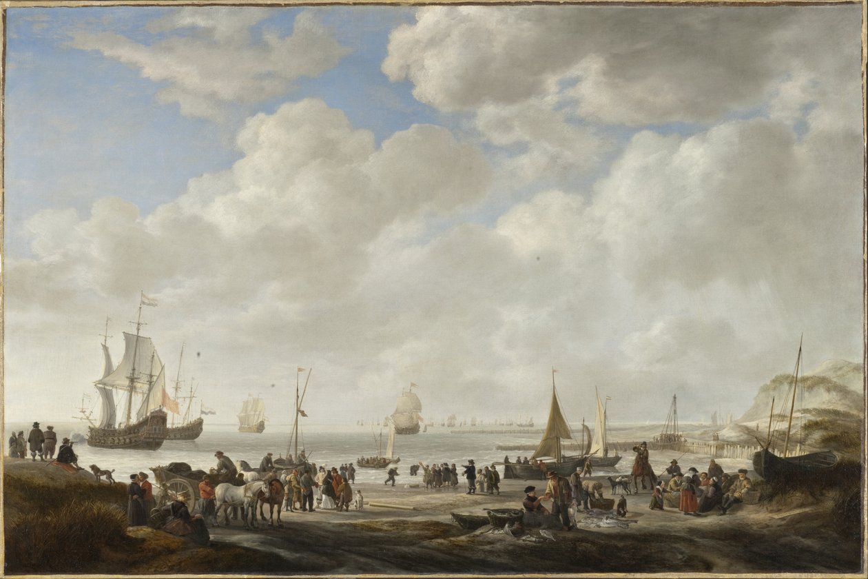 Gezicht op een strand door Simon de Vlieger