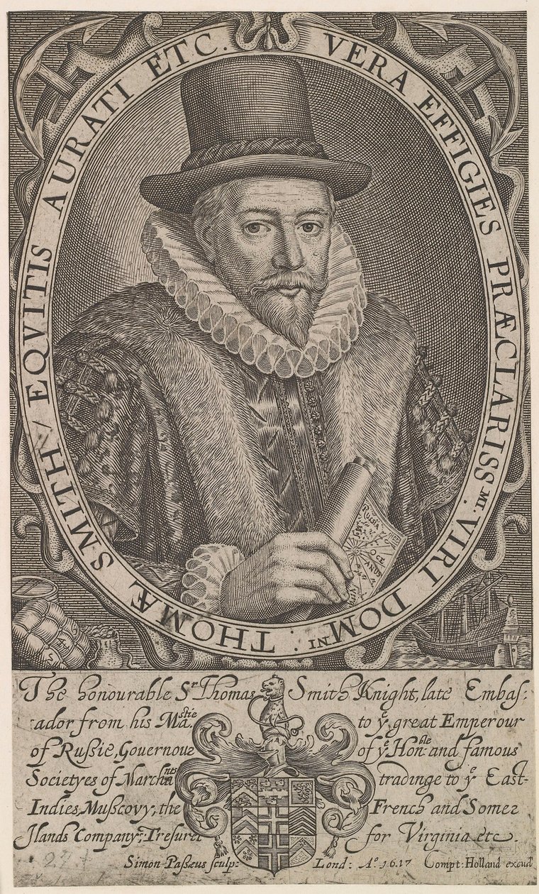 Sir Thomas Smith, eerste gouverneur van de Oost-Indische Compagnie, ambassadeur in Rusland 1604-1605, 1617 door Simon van de Passe