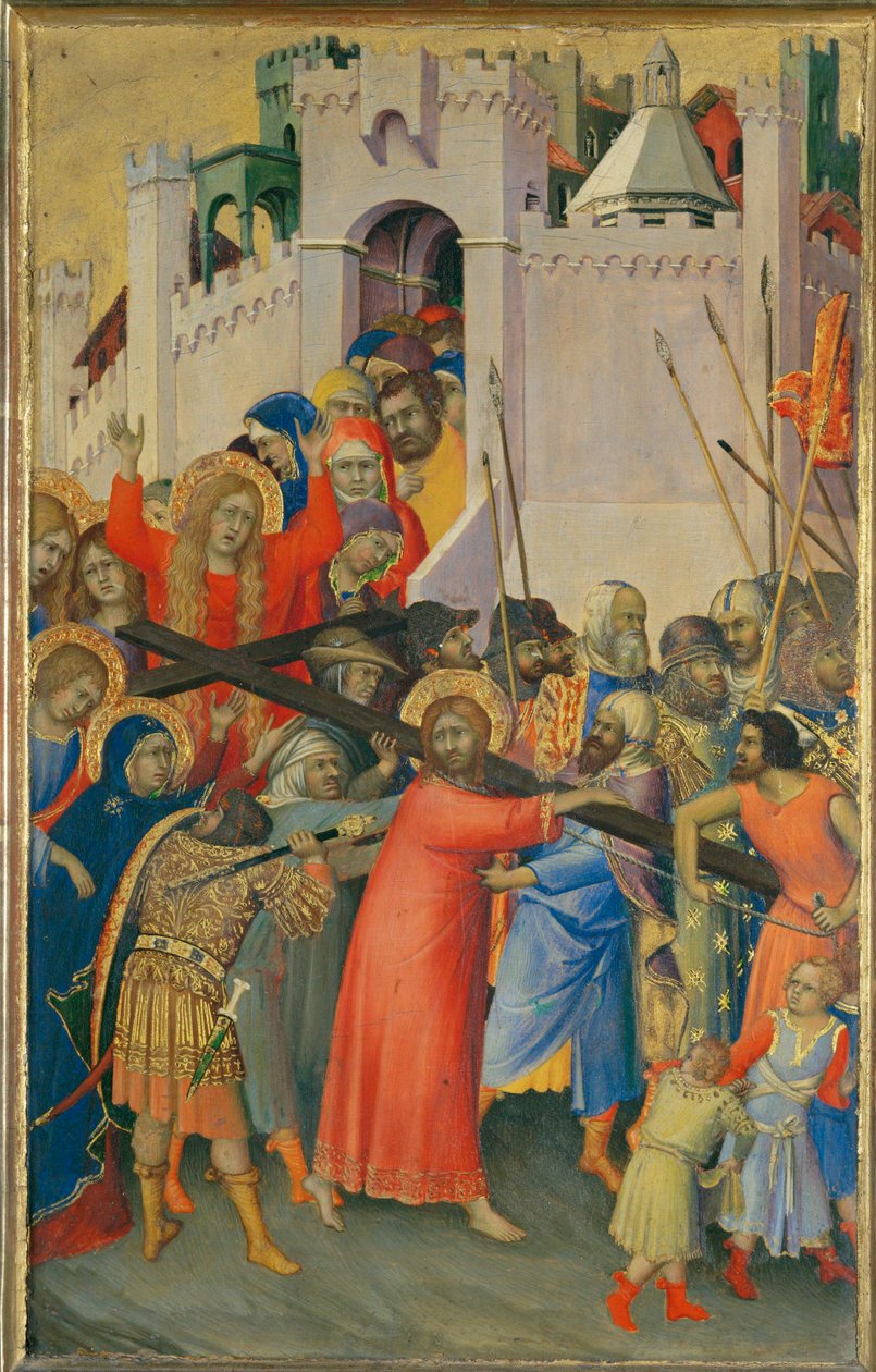 Le Portement de Croix - De Kruisdraging Deel van een polyptiek, geschilderd voor een lid van de Orsini familie ... door Simone (after) Martini