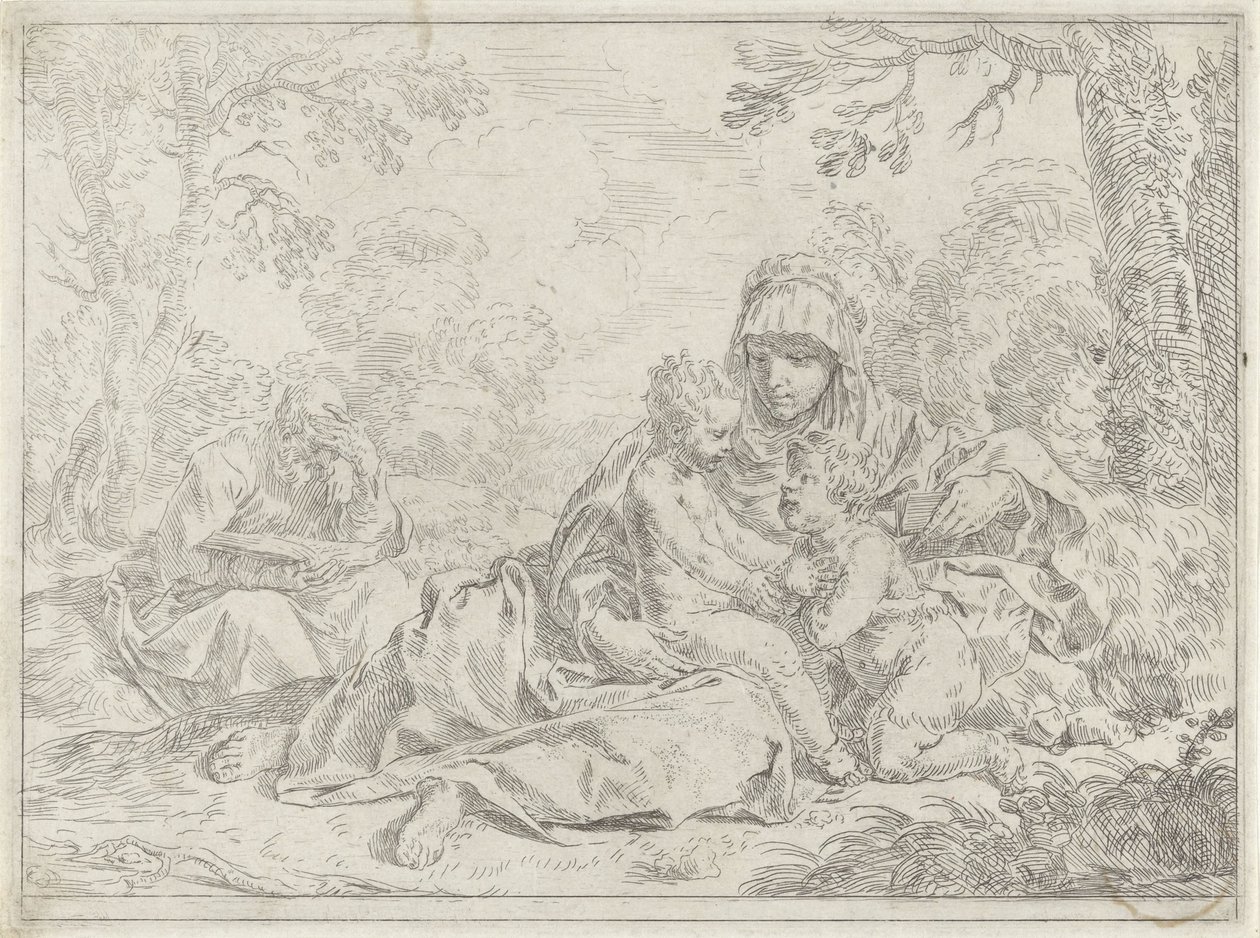 Heilige Familie met de jonge Johannes de Doper door Simone Cantarini
