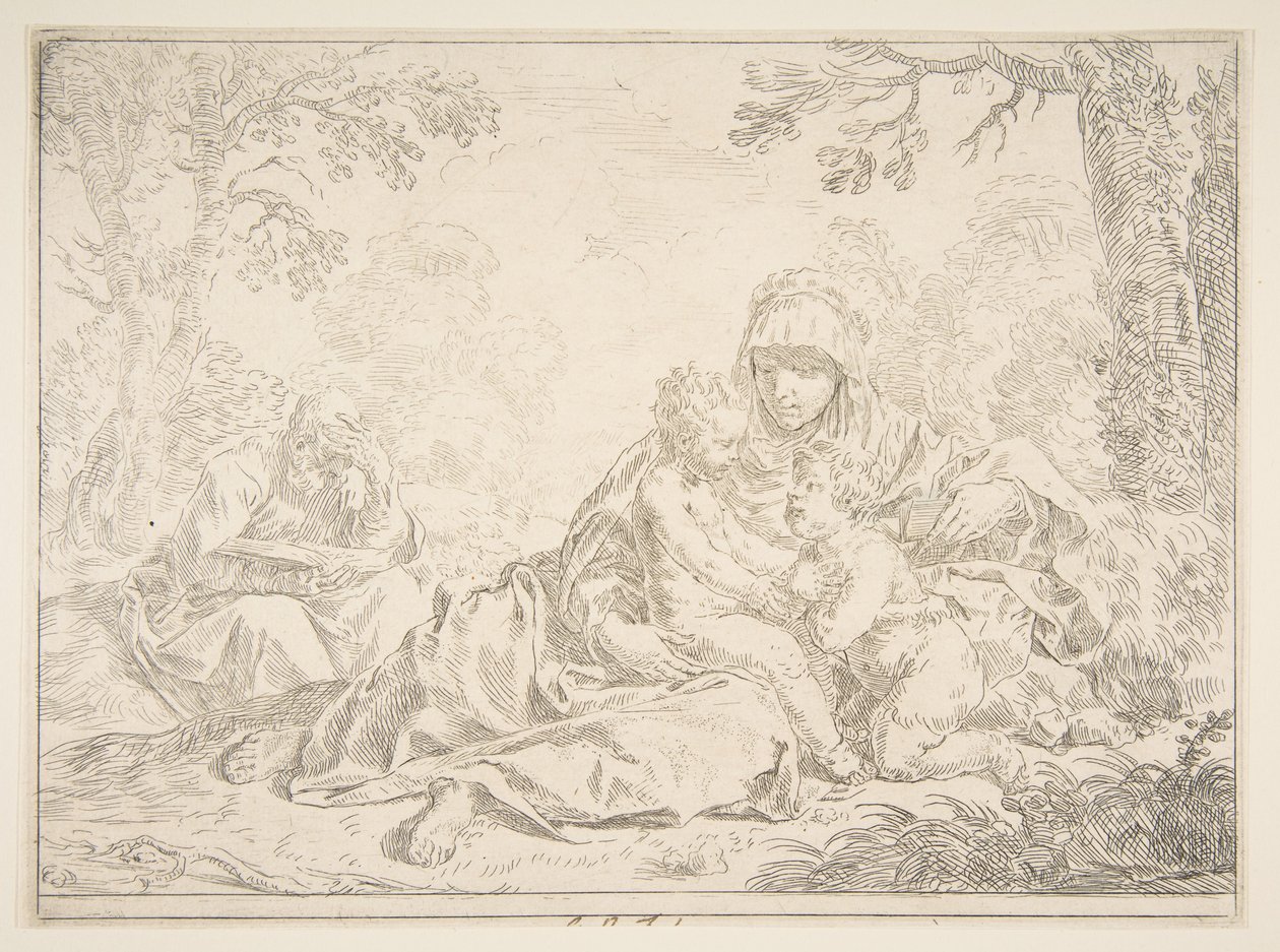 Heilige Familie met Sint Johannes de Doper, ca. 1637-1640 door Simone Cantarini