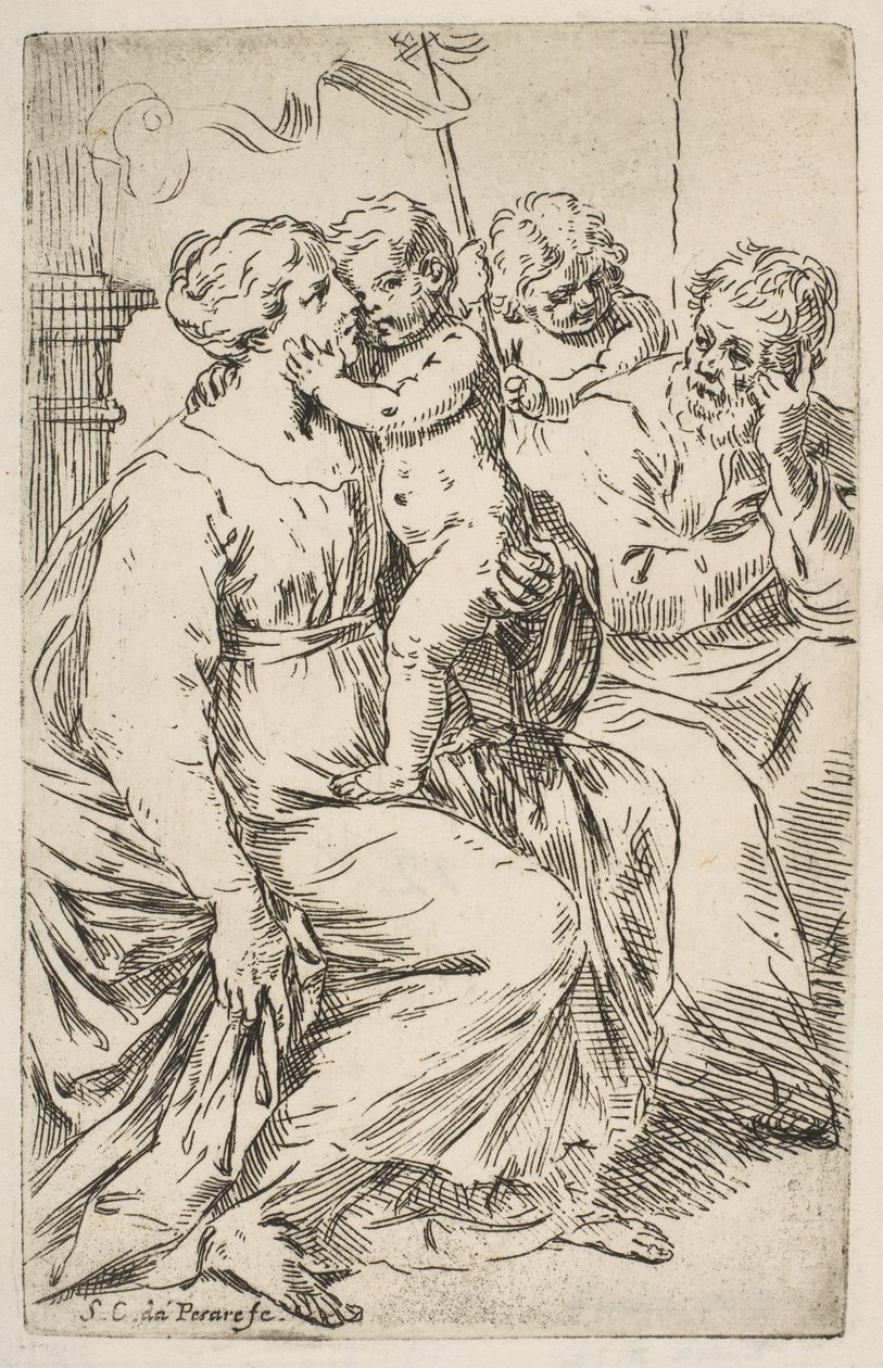 Heilige Familie met Johannes de Doper door Simone Cantarini