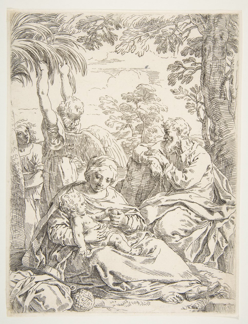 De Heilige Familie rustend op hun vlucht naar Egypte, ca. 1637-1639 door Simone Cantarini