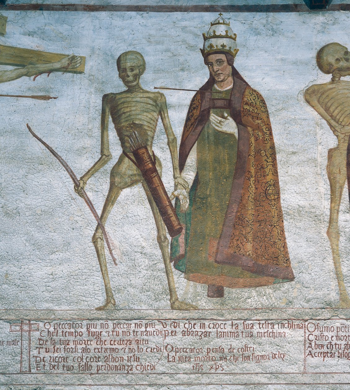 Dood vraagt de paus om te dansen (detail) door Simone II Baschenis