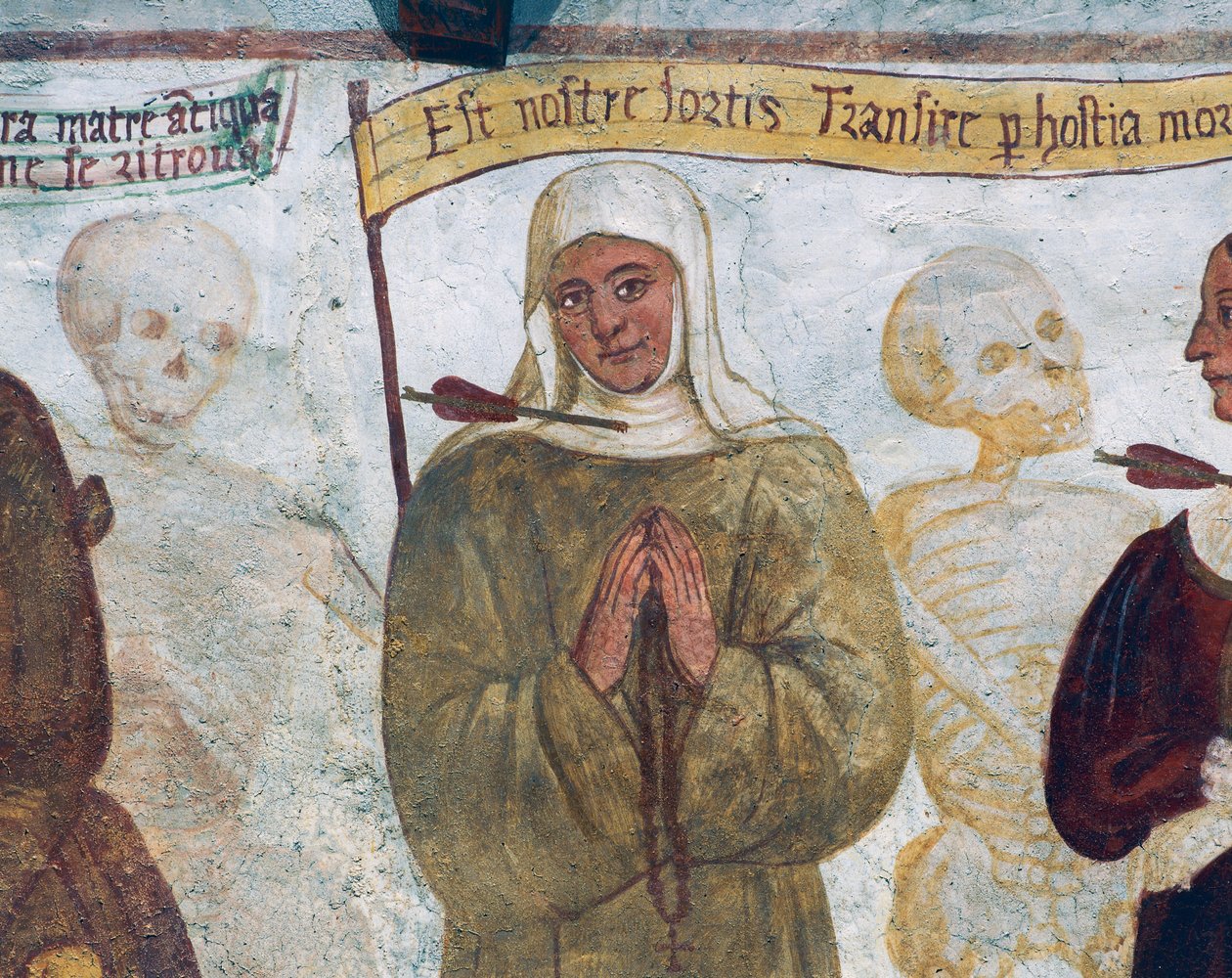 Dood met de non (detail van De Dodendans) door Simone II Baschenis