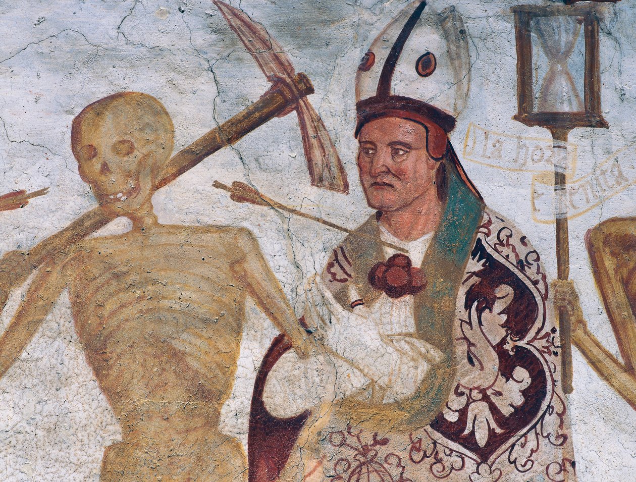 De bisschop en de dood (detail uit De dans van de dood) door Simone II Baschenis