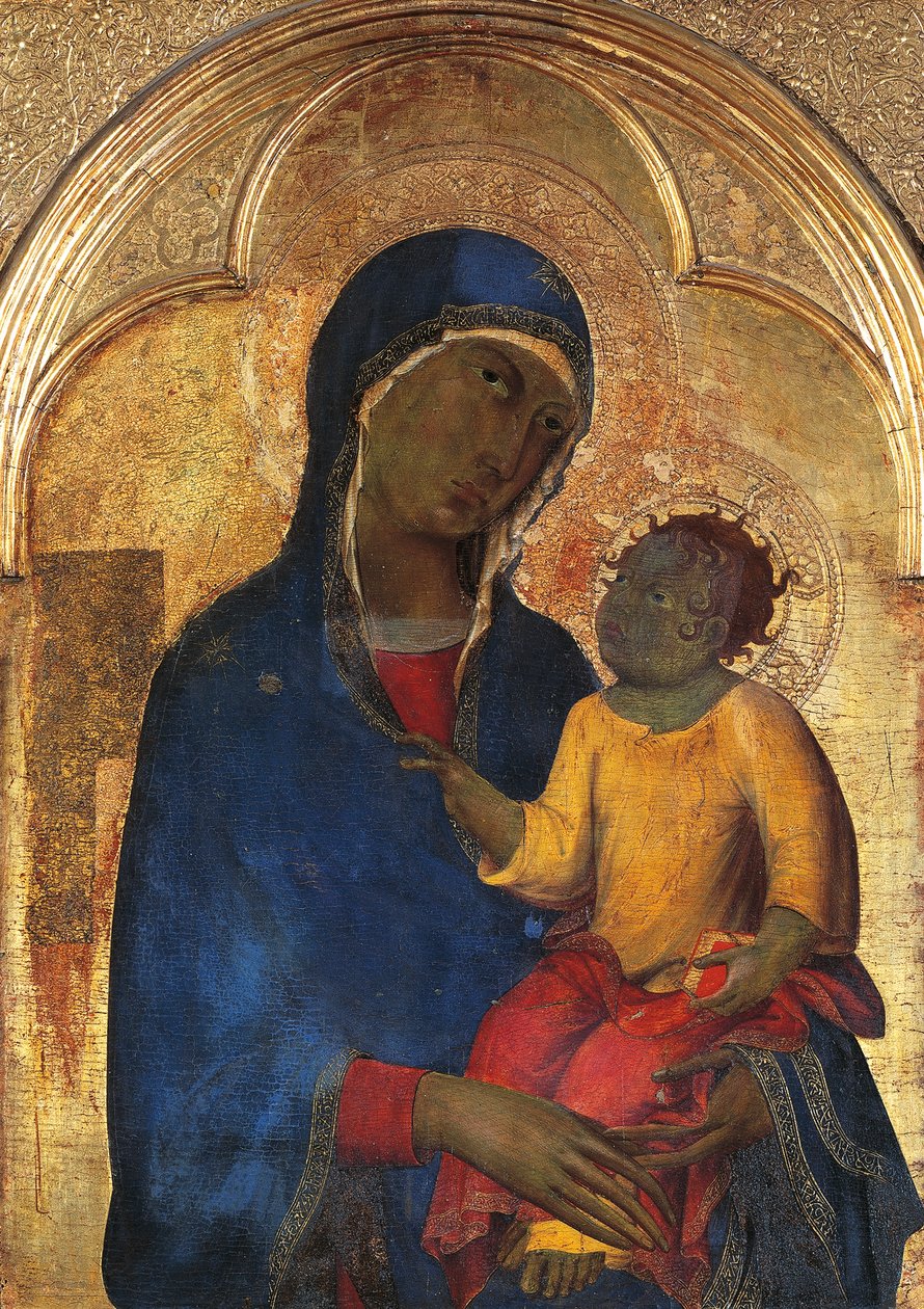 Madonna en Kind, detail van Altaarstuk van San Domenico door Simone Martini (1283-1344) door Simone Martini