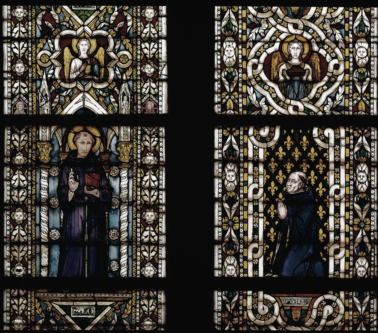 Sint Antonius van Padua en Kardinaal Gentile van Montefiore knielend - Glas-in-lood door Simone Martini door Simone Martini