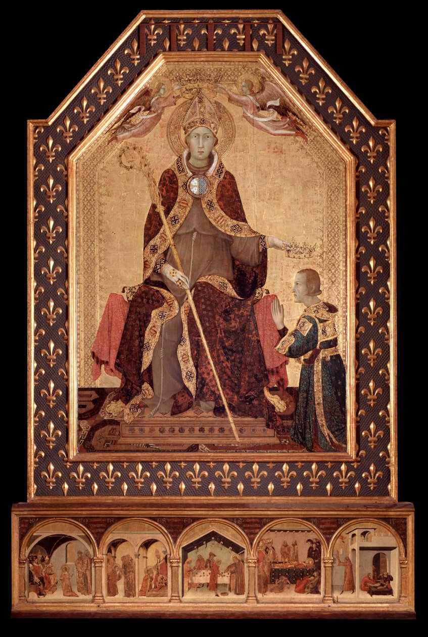 Sint Lodewijk van Anjou kroont Robert I van Napels (1277-1343) door Simone Martini