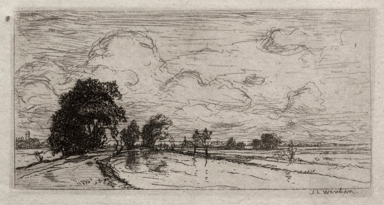 Overstroomd landschap met bomen door Sion Longley Wenban