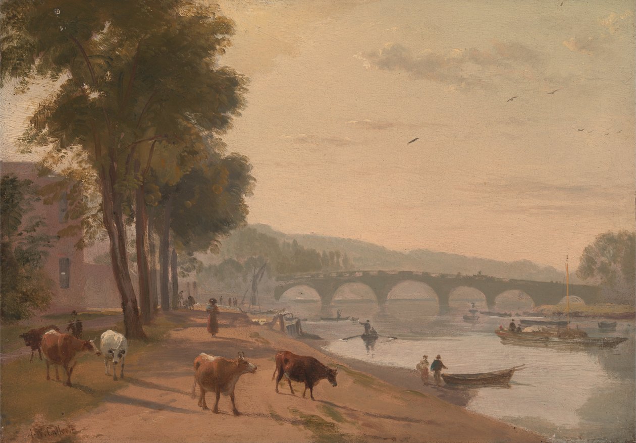 Een uitzicht op Richmond Bridge, aan de Theems door Sir Augustus Wall Callcott