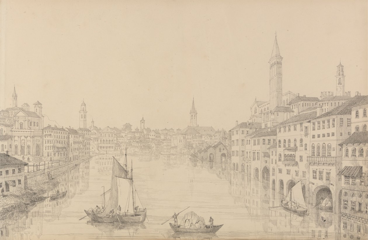 Album van 30 Uitzichten in Tirol en Italië: Stad Verona vanaf de Brug, 1 nov. 1840 door Sir Charles D
