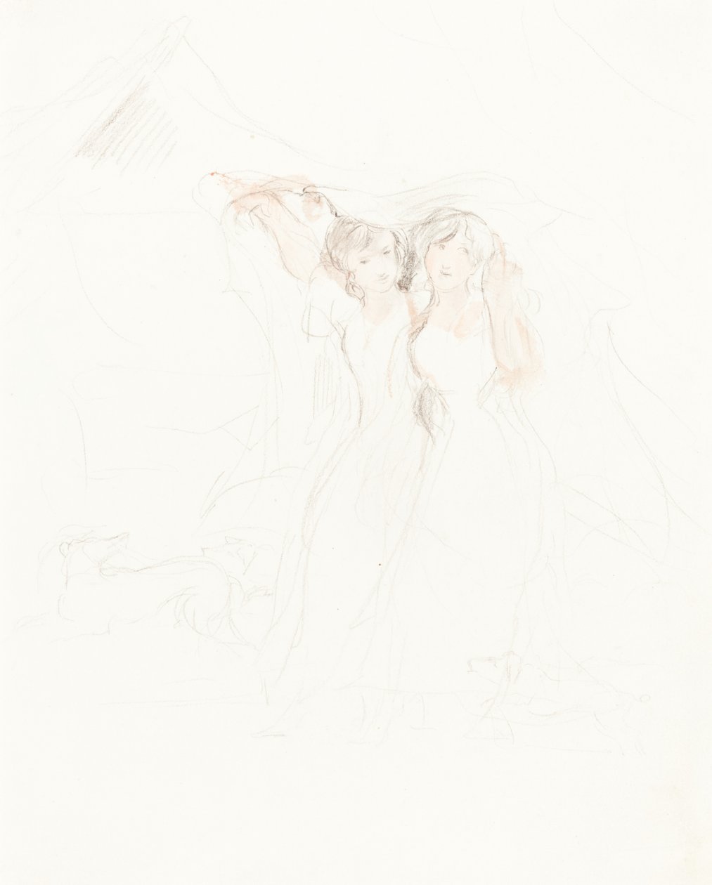 Twee Meisjes onder een Mantel door Sir David Wilkie