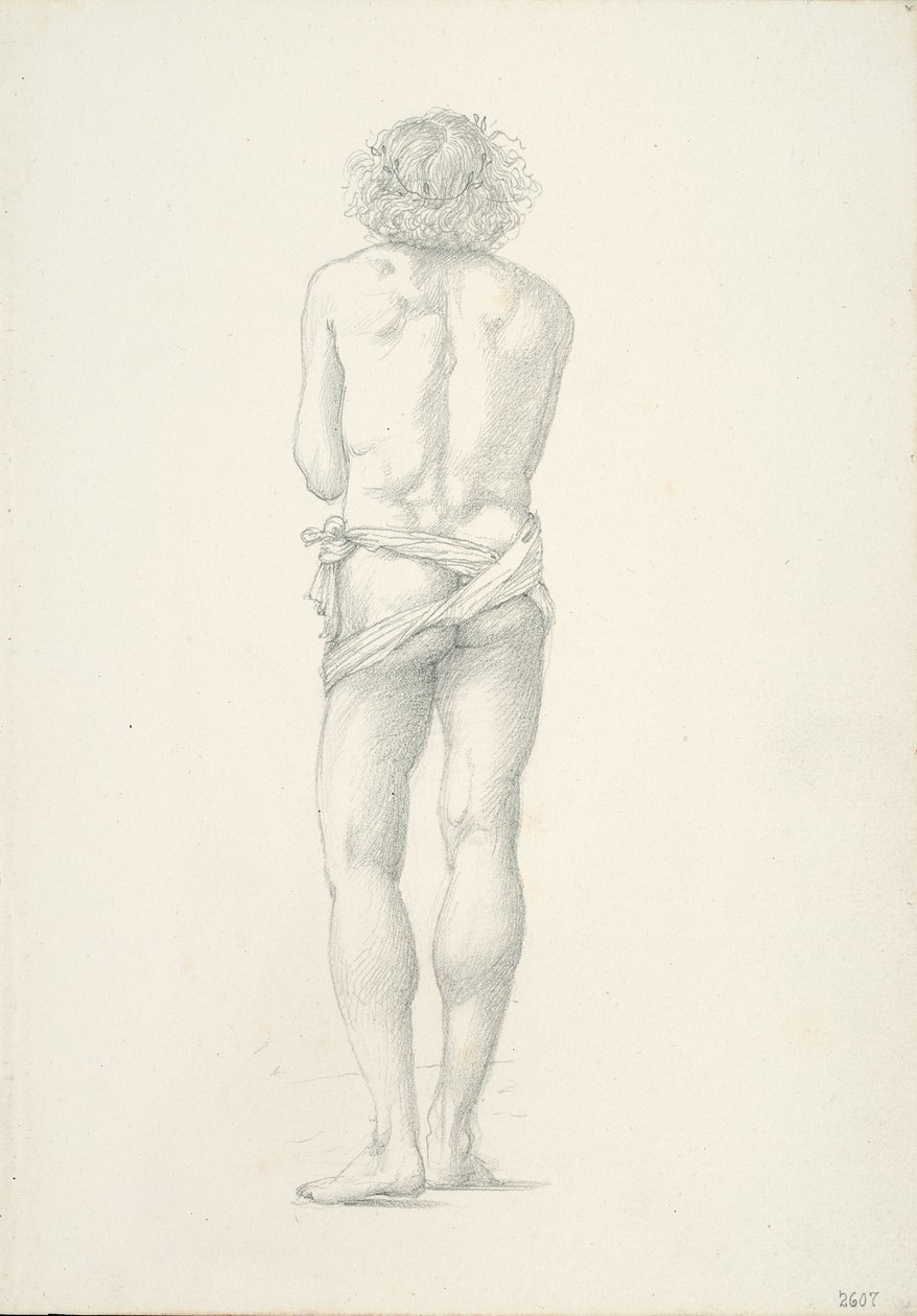 Achteraanzicht van staande mannelijke naakt door Sir Edward Burne Jones