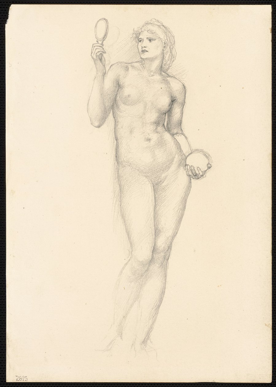 Naakte Vrouwelijke Figuur met Spiegel in Rechterhand door Sir Edward Burne Jones