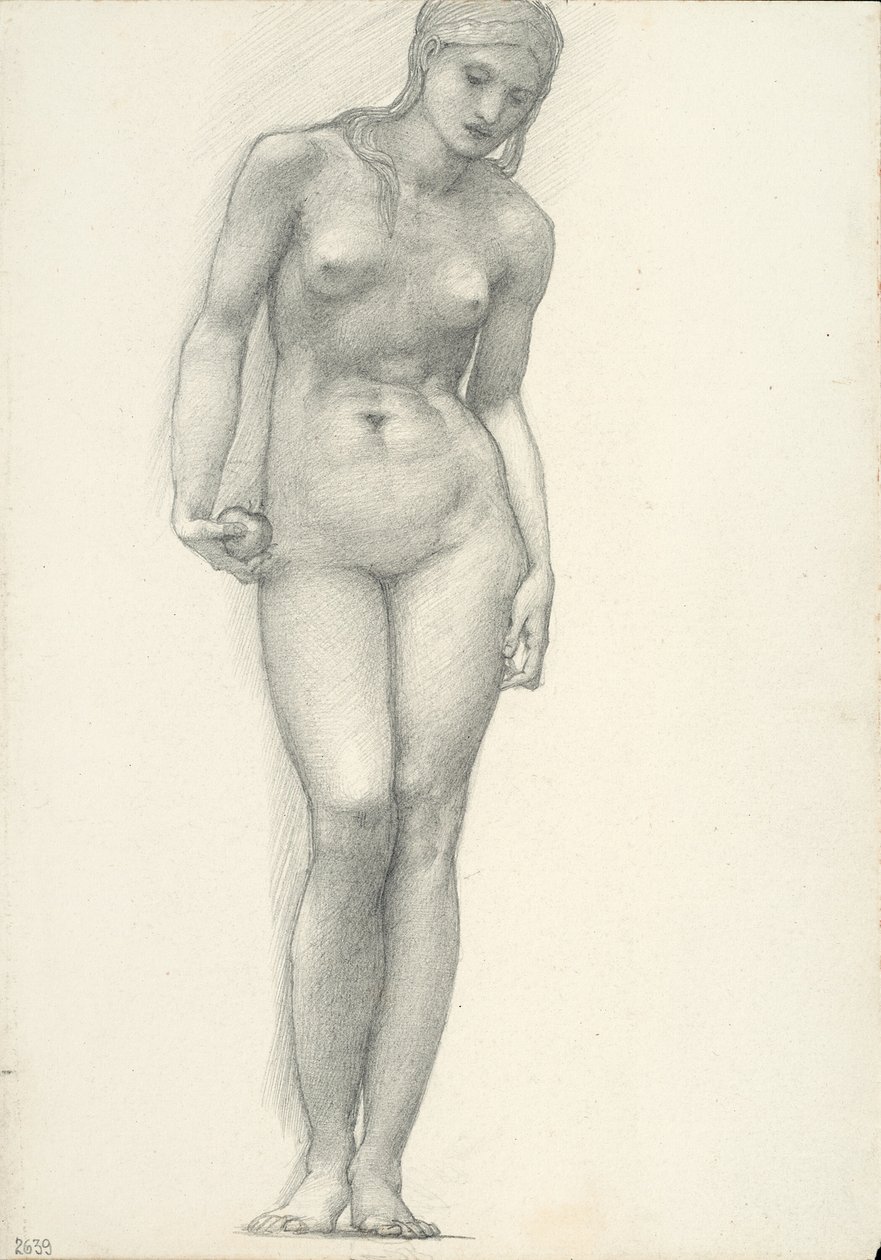 Venus met Gouden Appel in Rechterhand, voor het Troy Drieluik (schetsboek #2639) door Sir Edward Burne Jones